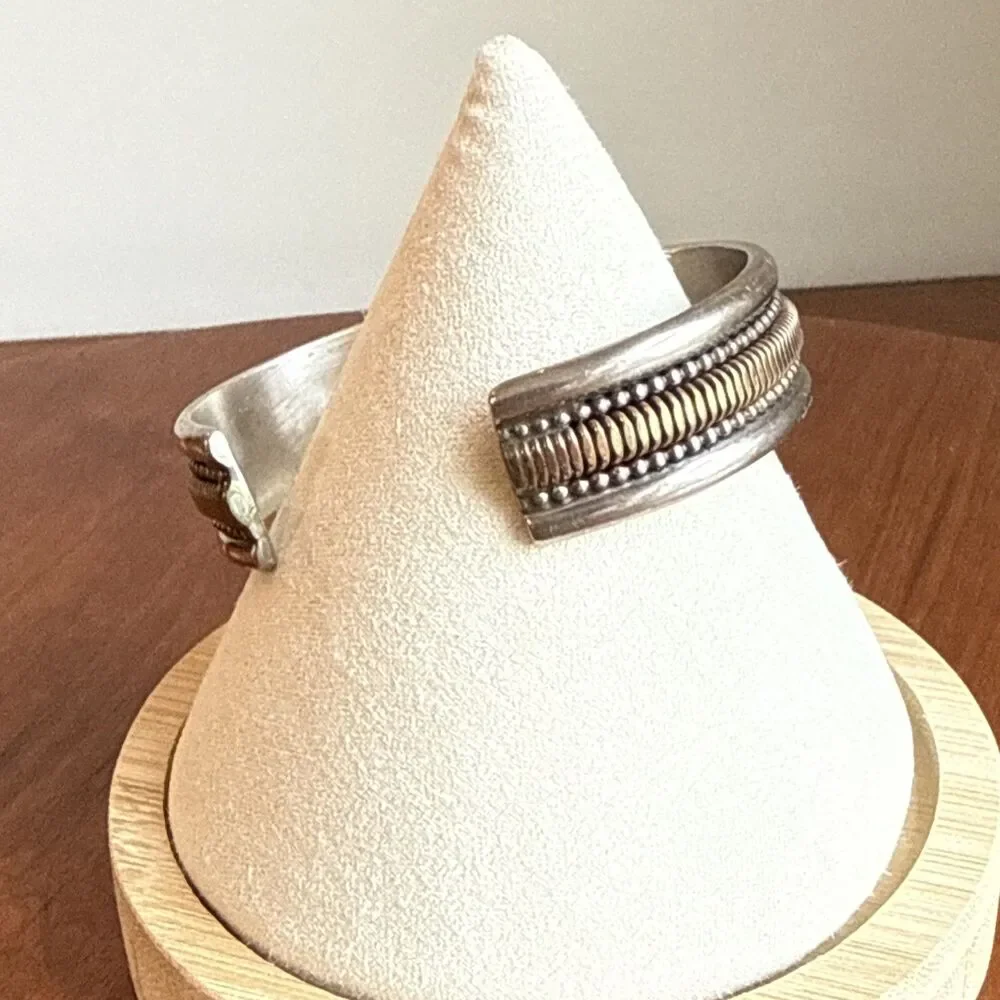 Tahe Navajo Cuff Bracelet Sterling Silver Gold Filled Vintage 15mm 41g Signed
